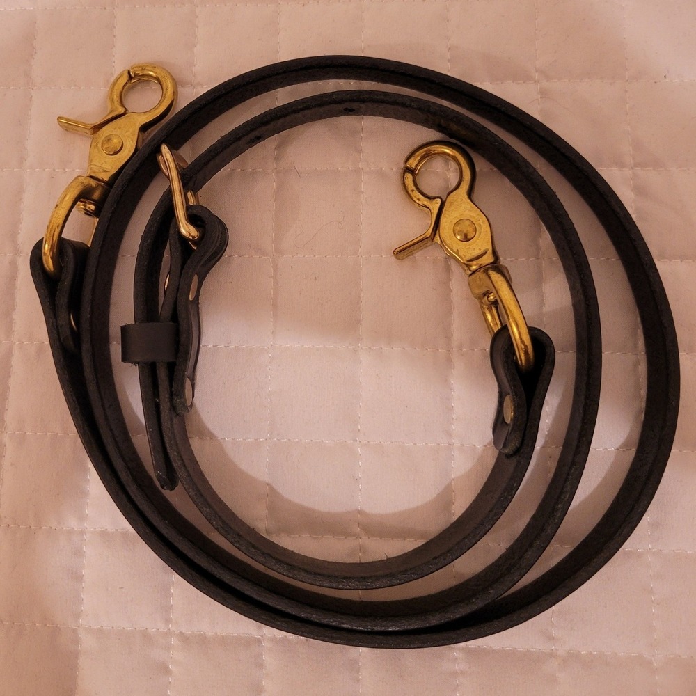Replacement Black Leather Adjustable Crossbody Purse Strap Gold Swivel Clasps